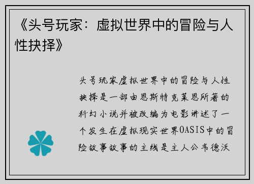 《头号玩家：虚拟世界中的冒险与人性抉择》